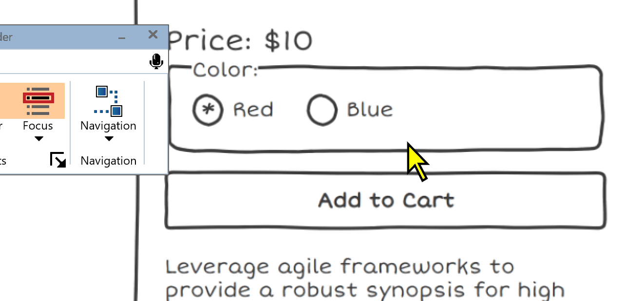 Zoomtext being used on the product page, only the form and a bit of the description are visible.